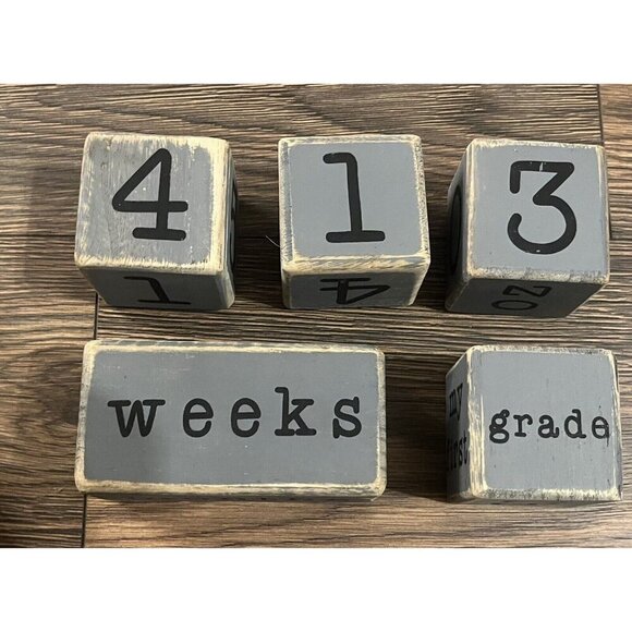 Baby Milestone Blocks, Picture Prop- Weeks Days Months Years Farmhouse Gray Blue - Picture 4 of 6